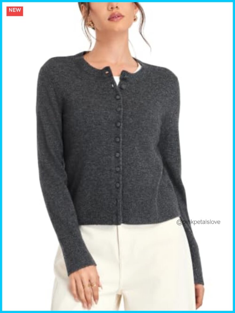 GOTS Certified Wool Cashmere Cropped Cardigan Crew Neck Button Women